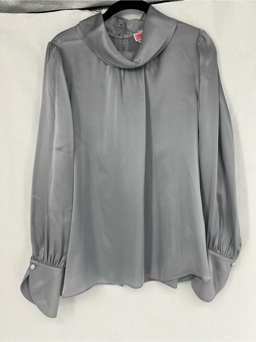 kate spade Gray Satin Mock-Neck Blouse